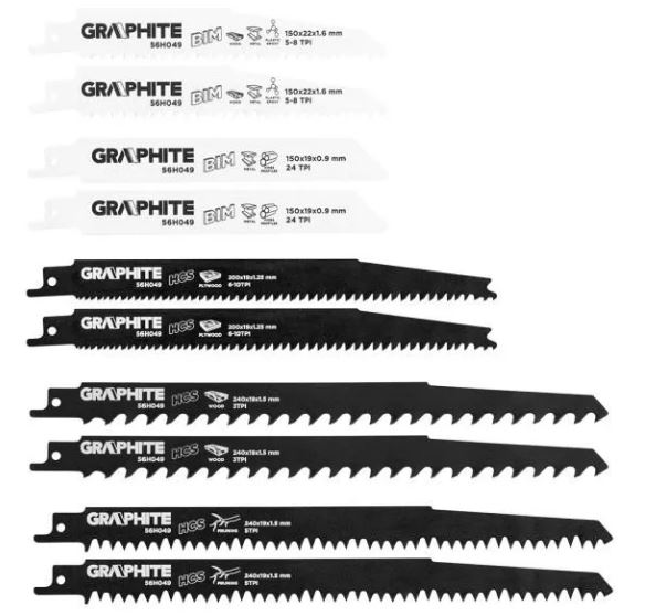 Brzeszczoty do piły szablastej HCS/BIM zestaw 10szt. GRAPHITE 56H049