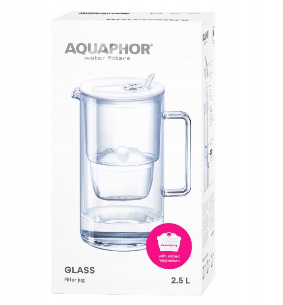 Dzbanek do filtrowania wody szklany biały Glass 2,5L z filtrem Maxfor Mg Aquaphor