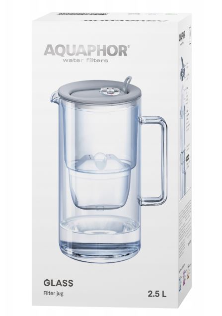 Dzbanek szklany filtrujący do wody szary Glass 2,5L + filtr Maxfor+ Mg Aquaphor