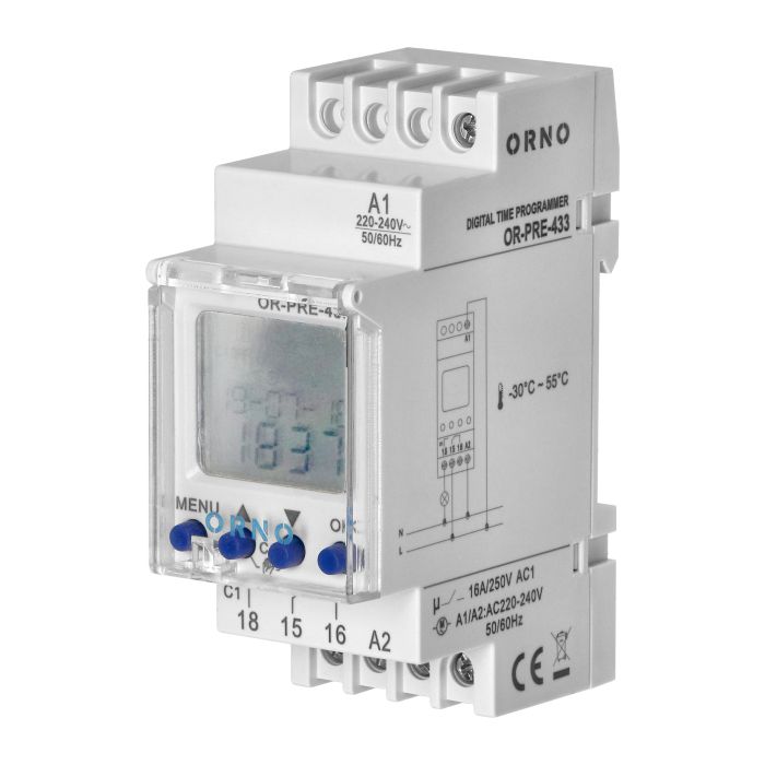 Elektroniczny programator czasowy  52 programy  3 języki menu  2 moduły  DIN TH-35mm