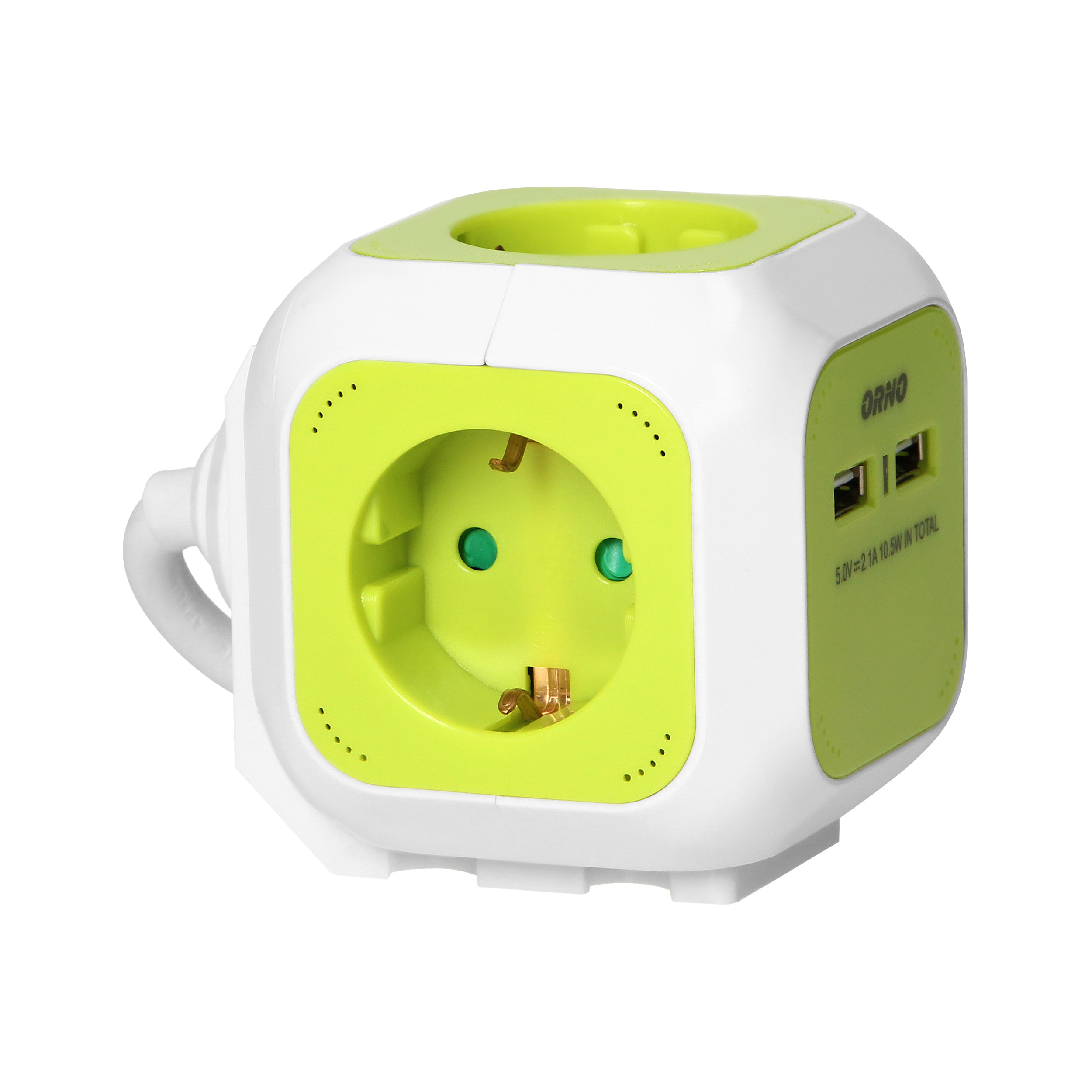 Przedłużacz 4-krotny Schuko z ładowarką 2xUSB limonkowy OR-AE-13144(GS)/L 