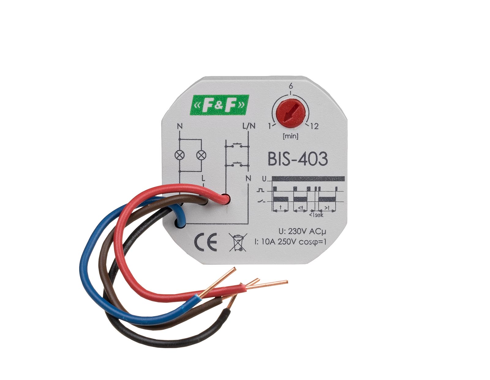 Przekaźnik impulsowy z wyłącznikiem czasowym 10A 230V AC 2Z BIS-403 F&F