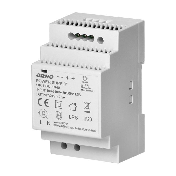 Zasilacz na szynę DIN 24VDC, 2,5A, 60W, szerokość 3 moduły OR-PSU-1648